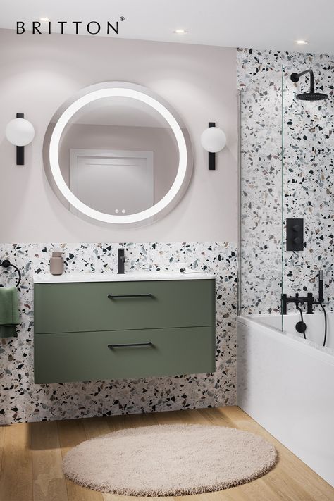 Colourful Bathroom Ideas, Colourful Bathroom, Traditional Modern Bathroom, Corner Shower Enclosures, Small Bathroom Interior, Cloakroom Vanity Unit, Sink Vanity Unit, Bathroom Design Layout, Modern Bathroom Cabinets