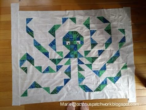 octopus quilt Octopus Quilt, Ocean Quilt, Kid Quilts, Fish Quilt, Quilts For Kids, Fun Quilt, Start Quilting, Triangle Quilts, Half Square Triangle Quilts