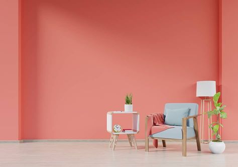 Coral Wall Paint Living Room, Best Coral Paint Color, Coral Kitchen Walls, Coral Painted Walls, Teal Painted Walls, Coral Accent Walls, Coral Paint Colors, Coral Living Rooms, Coral Kitchen