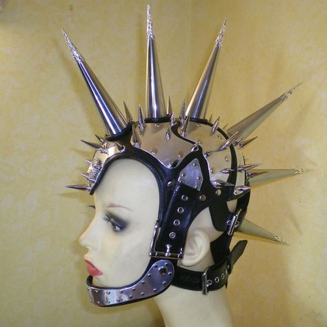 Spike Collar Aesthetic, Punk Jewelry With Spikes For Alternative Fashion, Gothic Jewelry With Spikes For Alternative Fashion, Spiked Crown, Punk Choker With Spikes, Metal Mask, Head Mask, Drag King, Biker Jewelry