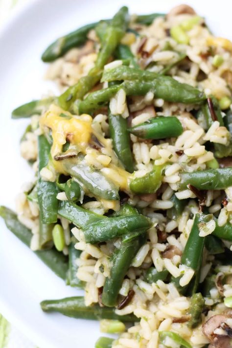 Carol's Casserole--cheesy rice, mushrooms and green beans made fast in your Instant Pot. Bean Rice Recipes, Green Beans And Rice, Mushrooms And Green Beans, Rice And Green Beans, Bean Rice, Cheesy Rice, Beans And Rice, Oliver Twist, Green Bean