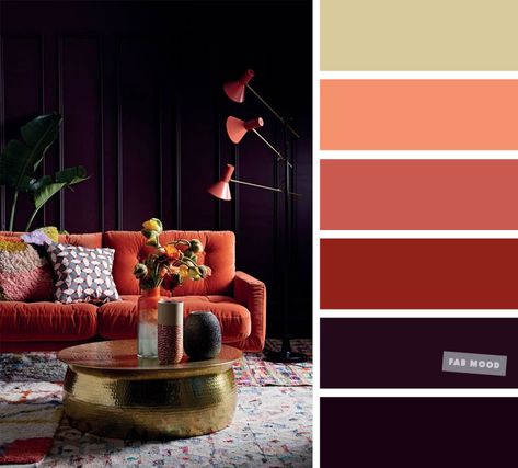 Midnight Purple and Terracotta with gold accents – The Best Living Room Color Schemes #home #color #terracotta #livingroom Terracotta Color Palette Living Room, Autumn Living Room Decor, Terracotta Color Palette, Good Living Room Colors, Autumn Living Room, Terracotta And Green, Purple Room, Wedding Color Palettes, Midnight Purple