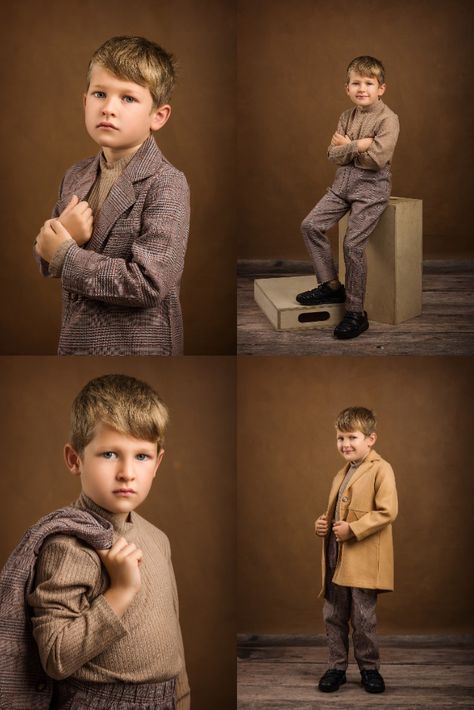 brown theme, simple boy posing, fine art photography Kids Photoshoot Ideas Studio, Family Shooting Studio, Studio Photoshoot Ideas Creative, Kids Portrait Studio, Indoor Studio Photography, Birthday Photoshoot Ideas Boys, Studio Posing, Baby Photography Backdrop, Boy Portrait