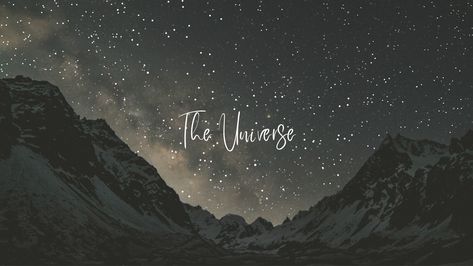 Horizontal Desktop Wallpaper of night sky with the wordings "The Universe" Universe Wallpaper Desktop, Wallpaper Horizontal, Secret Quotes, Dark Skies, Night Sky, Night Skies, The Universe, Desktop Wallpaper, Universe