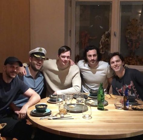 Bill and Gustaf Skarsgård with Aaron Taylor-Johnson and Nicholas Hoult in Prague recently, where Robert Eggers' 'NOSFERATU' is currently filming. Rainy Day Movies, Billy Skarsgard, Bill Skarsgard Pennywise, Skarsgard Family, Gustaf Skarsgard, Jonah Hauer King, Robert Eggers, Taylor Johnson, Billy Boy