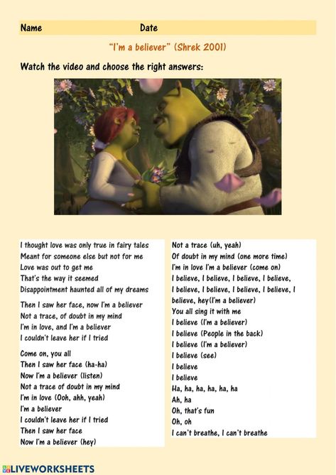 Song Worksheet, Ell Resources, Classroom Songs, English Time, Songs For Kids, English Exercises, English Games, Fun Songs, Activities For Adults