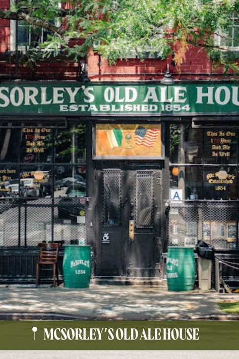 Step back in time at McSorley’s Old Ale House, New York’s oldest continuously operating saloon, established in 1854. With sawdust-covered floors and walls filled with historical artifacts, McSorley’s has welcomed everyone from Abraham Lincoln to John Lennon. Experience a piece of NYC history with a pint of ale in this iconic pub.  #FortyThievesTours #HistoryInMotion #TravelBackInTime #DiscoverNYC #ExploreWithUs #TimeTravelTours #IrishAmerican #NYCTours #ExploreNYC #CulturalHeritage Shake Shack Nyc, Best Speakeasy Nyc, Old Forge Ny, Mcsorley's Old Ale House Nyc, Saint Patrick Cathedral New York, Nyc Tours, Nyc History, Back In Time, Historical Artifacts