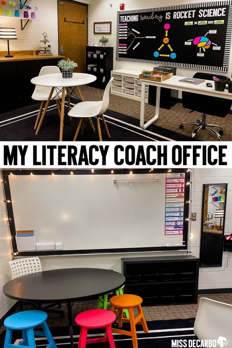 Reading Specialist Literacy Coach, Teachers Office Ideas, Literacy Coach Office, Reading Teacher Classroom, Reading Specialist Classroom, Instructional Coach Office, Reading Intervention Classroom, Instructional Coaching Tools, Coach Office