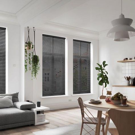 It's your last chance to save on your blinds in our Mid Summer Sale ☀️ Wooden Blinds are the perfect window covering for the hot Summer months, the horizontal slats create privacy, light control and add a modern feel to any room in your home. Adding a black Wooden Blind can add a priceless statement to your home! Black Window Treatments, Blinds For Windows Living Rooms, Wooden Window Blinds, Black Blinds, Skylight Blinds, White Blinds, Classy Living Room, Horizontal Blinds, White Wooden Blinds