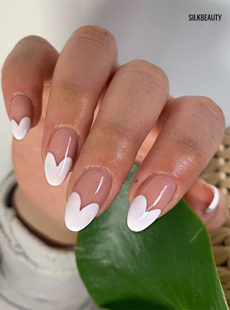 Heart Tip Nails, Short French Nails, Nails Heart, Ten Nails, Heart Nail Art, Tip Nails, Brown Nails, Heart Nails, Coffin Nails Designs