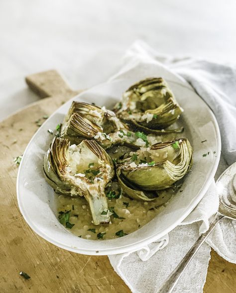 Braised Artichokes with White Wine and Garlic - Our Italian Table Braised Artichokes, Artichoke Recipe, Artichoke Recipes, Italian Table, Light Lunch, Green Salad, Artichoke, Wine Recipes, White Wine