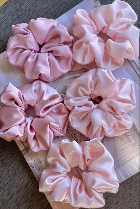 Pink Satin Scrunchie, Bridesmaid Scrunchie, Ballerina Party Favors, Bachelorette Party Hair, Oversized Scrunchie, Diy Hair Scrunchies, Pink Minimalist, Bridesmaid Favors, Bridal Favors