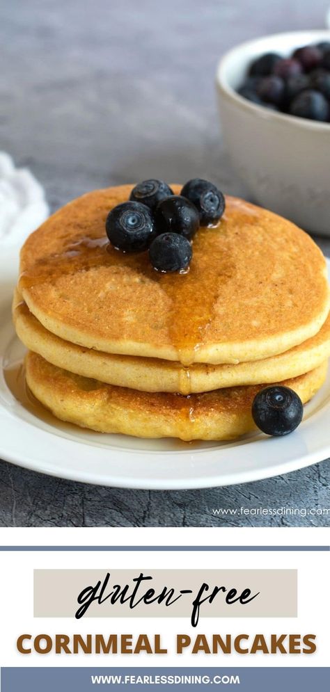 If you are looking for an incredible new breakfast recipe with amazing flavor, this gluten free cornmeal pancakes recipe is really good. The pancakes are light and fluffy with just a bit of crispiness around the edges from the cornmeal. Top them with plenty of butter and fresh berries and maple syrup! Gluten Free Cornmeal Pancakes, Cornmeal Recipes, Cornmeal Pancakes, Freeze Pancakes, Flavored Pancakes, Gluten Free Scones, Wheat Recipes, Gluten Free Recipes For Breakfast, Gluten Free Pancakes