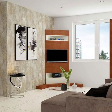 Corner Tv Decorating Ideas Living Room, Corner Tv Decorating Ideas, Corner Unit Living Room, Tv In Corner Of Living Room, Corner Tv Ideas, Interesting Living Room, College Wall Decor, Paper Room Decor, Corner Tv Cabinets