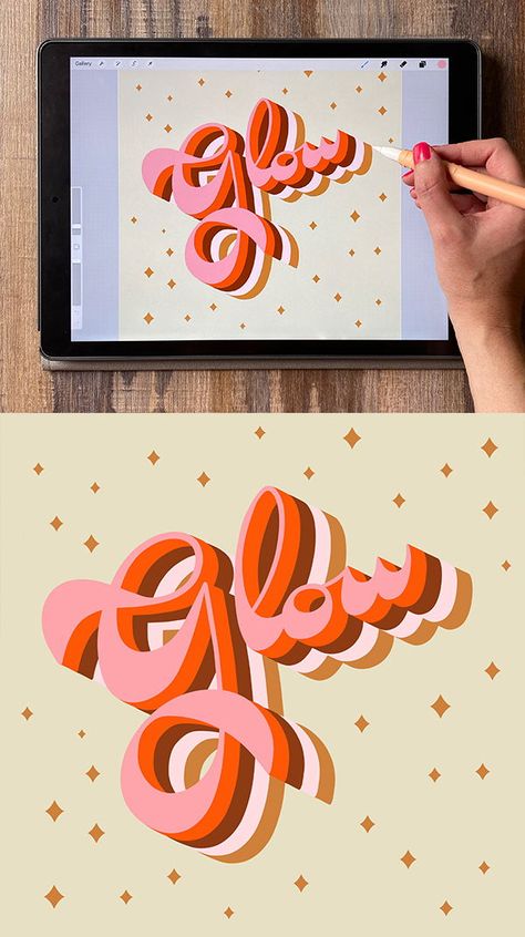 Learn how to create 70s style hand lettering and decoration on your iPad in Procreate from start to finish. We’ll cover everything you need to know to add the kind of bold color, drastic variation, and playful decorations that were so popular in the 70s and are now popping up all over in the design world on stationary, clothing, home decor. Digital Lettering Ideas, Lettering Color Ideas, Procreate Lettering Ideas, Lettering In Procreate, Hand Lettering Procreate, Pro Create Ideas, Pro Create Tutorials, Ipad Art Ideas, Procreate Doodle Ideas