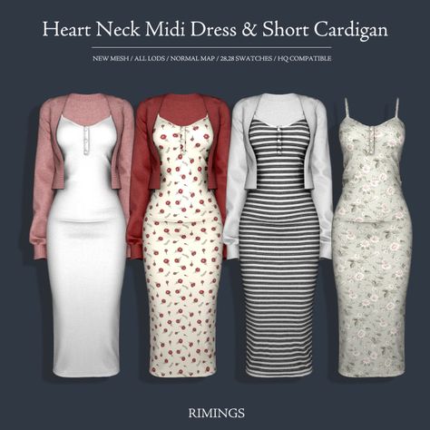 [RIMINGS] Heart Neck Midi Dress & Short Cardigan Sims 4 Crewneck Cc, Sims 4 Cc Posh Clothes, Sims 4 Winter Dress, Sim4 Cc Clothing Women, Sims 4 Midi Dress, Sims Pajamas Cc, Suit Cc Sims 4, Sims 4 Cc Dresses Formal Short, Sims 4 Glitter Dress