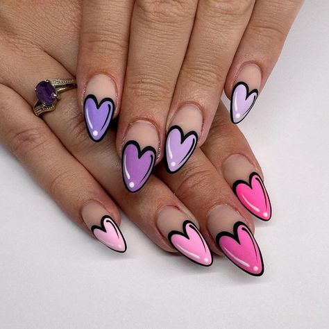 Whether it's a significant symbol, a design with your little one's birthdate or even a favorite character, there are so many amazing tattoo options for moms. Valentines Comic, Heart Shaped Nails, Comic Book Nails, Disney Acrylic Nails, Nail Pics, Pop Art Nails, Festive Manicure, Pink Tattoo, Hard Gel Nails