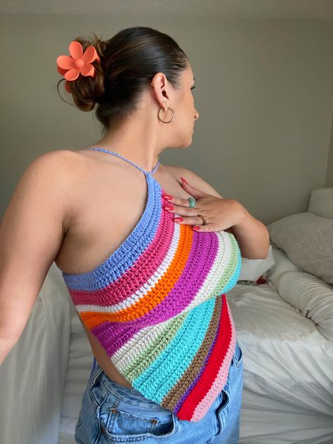 Fitted Multicolor Crochet Top For Festival, Multicolor Sleeveless Crochet Top For Festival, Festival Multicolor Crochet Tops, Multicolor Crochet Halter Top For Festivals, Festival Crochet Halter Neck Top, Crochet Store, Crochet Bathing Suits, Crochet Pieces, Bar Outfits