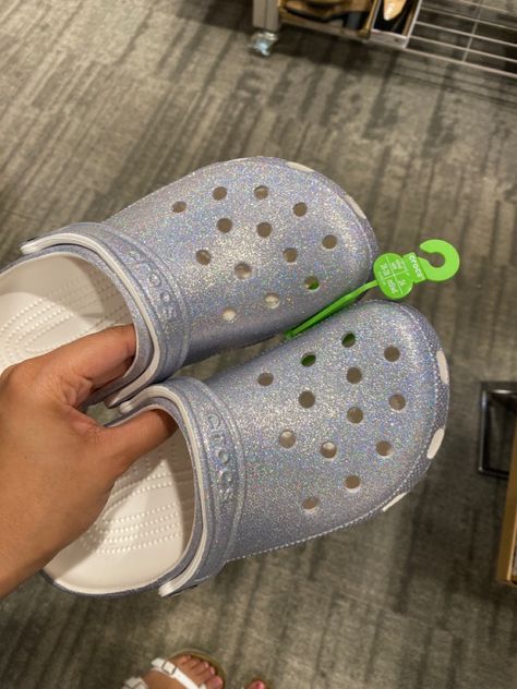 Crocks Shoes Glitter, Silver Crocs Outfit, Crocs Sparkly, Sparkly Crocs, Wedding Crocs, Glitter Crocs, Womens Crocs, Kids Crocs, Hoco Inspo