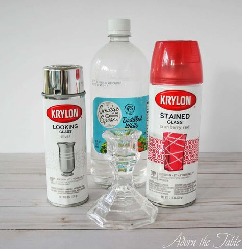 Spray Paint Glass Candle Holders, Paint Glass Candle Holders, Diy Mercury Glass Candle Holders, Faux Mercury Glass Diy, Spray Paint Candle Holders, Diy Mercury Glass Vase, Spray Painting Glass, Candle Holder Makeover, Mercury Glass Centerpiece