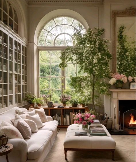 living room inspo || dream house Glass Sitting Room, Dreamy Living Room Aesthetic, Dream Living Room Inspiration, Bridgerton House Aesthetic, Pretty House Interior, Pretty Houses Interior, House Inspo Interior Design, Parisian Living Room, Grand Living Room