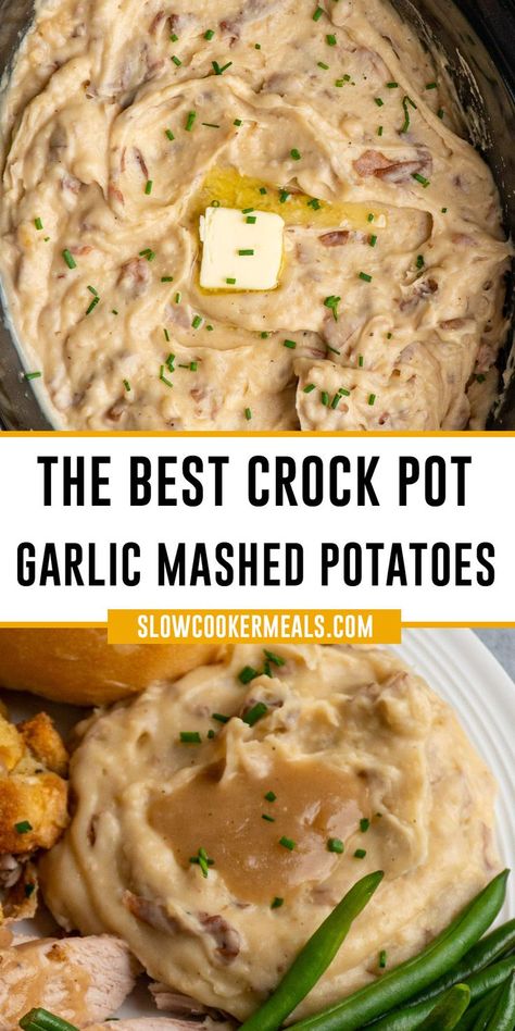 Creamy crock pot garlic mashed potatoes with skins Garlic Red Mashed Potatoes, Garlic Mashed Potatoes Easy, Potato Recipes Crockpot, Mashed Potatoes Recipe Easy, Garlic Mashed Potatoes Recipe, Crockpot Mashed Potatoes, Crock Pot Potatoes, Garlic Red Potatoes, Easy Mashed Potatoes