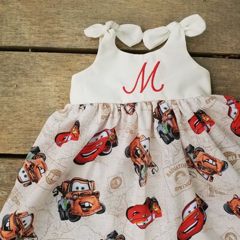 Lightning #Mcqueen dress cars inspired dress girls monogrammed Tutu Dress Pattern, Lightning Mcqueen Party, Deer Dress, Matching Christmas Outfits, Baby Birthday Dress, Rustic Dresses, Mother Daughter Matching Outfits, Disney Cars Birthday, Mcqueen Dress