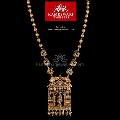 Square Pendent Designs Gold, Krishna Design, Gold Neckles, Exquisite Diamond Necklace, Unique Jewelry Necklace, Indian Gold Necklace Designs, Antique Gold Necklace, God Design, Kameswari Jewellers