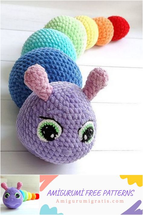 Amigurumi Rainbow Caterpillar Free Pattern Rainbow Caterpillar, Amigurumi Rainbow, Crochet Butterfly Pattern, Crochet Toys Free, Crochet Animal Amigurumi, Pola Amigurumi, Crochet Baby Toys, Crochet Animals Free Patterns, Crochet Butterfly