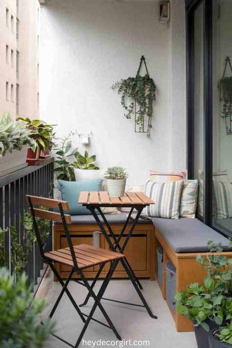 25 Patio Furniture Apartment Balcony Ideas - Hey Decor Girl [Latest Trending Decor Design Ideas] Narrow Balcony, Stackable Furniture, Furniture Apartment, Apartment Balcony Ideas, Foldable Table, Balcony Furniture, Apartment Balcony, Apartment Balcony Decorating, Stackable Chairs