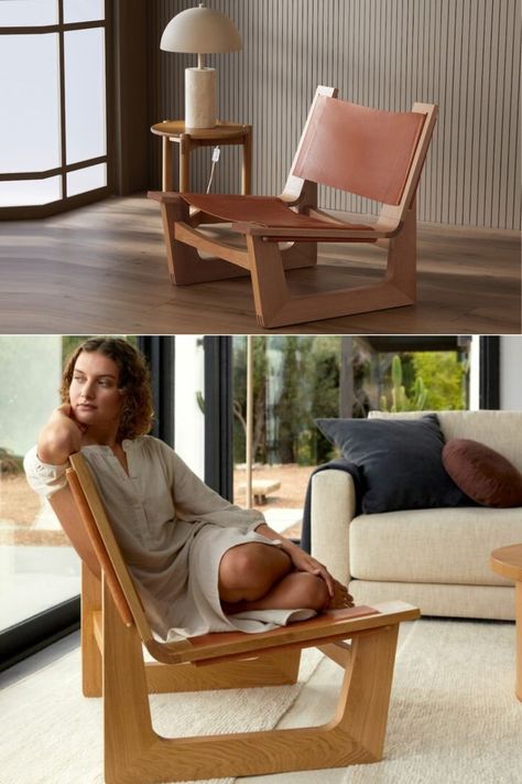 Parachute’s Signature Lounge Chair is Ode to Mid-Century Spain Leather Sling Chair, Spanish Furniture, Unique Chair, Sling Chair, S Signature, Chair Design, Solid Oak, Lounge Chair, Spain