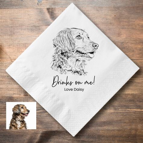 Custom Pet Sketch Cocktail Napkins, Pencil Sketch Portrait from Photo, Dog Wedding Napkins, Customized Pet Portrait Wedding Favors, Pet love | MakerPlace by Michaels Pet Sketch, Pencil Sketch Portrait, Bar Napkins, Decor Engagement, Wedding Memorial Sign, Sketch Portrait, Welcome Banner, Engagement Parties, Custom Napkins