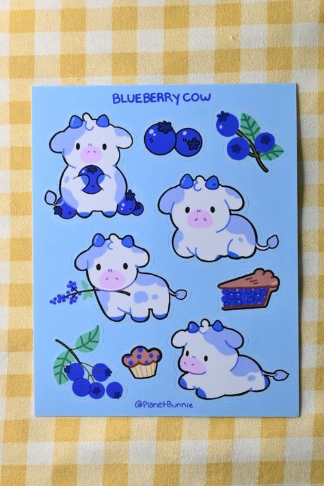 Blueberry Cow Sticker Sheet Cute Cottagecore Aesthetic | Etsy Blueberry Art Cute, Fruit Cows Art, Blueberry Cow Nails, Cute Diy Sticker Ideas, Stickers Sheet Aesthetic, Fruit Cow Drawing, Blueberry Cow Painting, Blueberry Cow Drawing, Cow Drawing Aesthetic