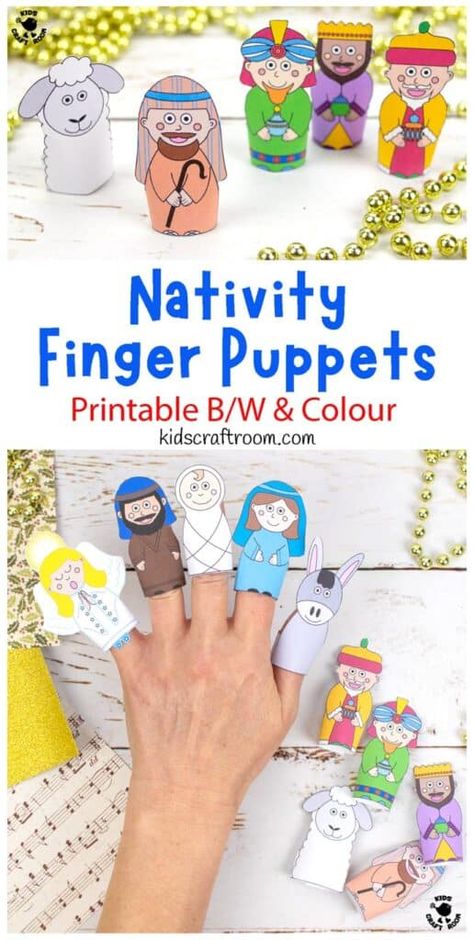 Nativity Finger Puppets Printable, Nativity Puppets, Nativity Finger Puppets, Christmas Finger Puppets, Religious Christmas Crafts, Baby Jesus Craft, Printable Nativity, Nativity Characters, Colour Christmas