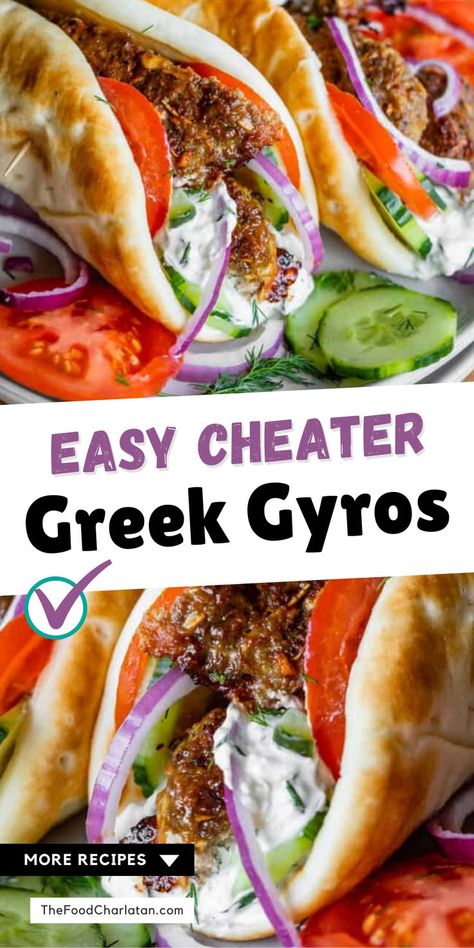 Pitas filled with tender beef & lamb gyro patties, tzatziki sauce, and cucumber, tomato, and red onion Gyro Aesthetic, Lamb Gyro Recipe, Gyro Meat Recipe, Lamb Gyros, Mediterranean Recipes Healthy, Greek Gyros, Gyro Recipe, The Food Charlatan, Greek Foods