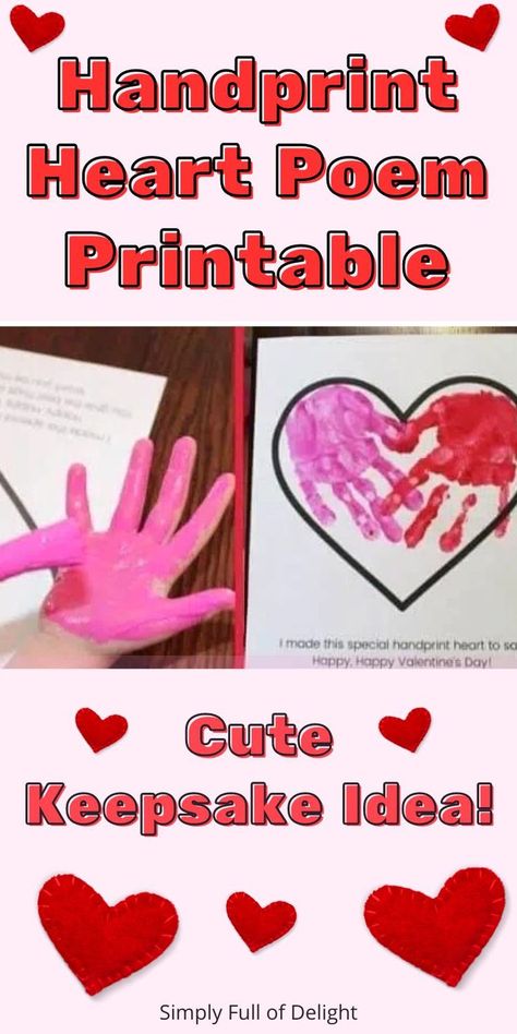 valentine's day handprint poem Valentine Poems For Kids, Poem For Preschoolers, Valentine Poems, Valentine Handprint, Handprint Heart, Preschool Valentines Activities, Preschool Poems, Handprint Poem, Free Poems