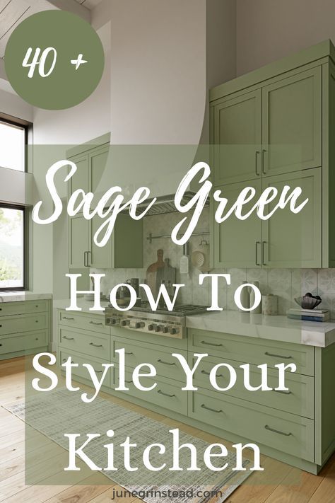 Green Coloured Kitchen, Sage Green And Wood Kitchen Cabinets, Sage Green Kitchen Wallpaper, Save Green Kitchen Cabinets, Sage Green Lowers White Uppers, Sage Color Kitchen Cabinets, Green Farmhouse Cabinets, Sage Green Tile Backsplash Kitchen, Diy Green Kitchen Cabinets