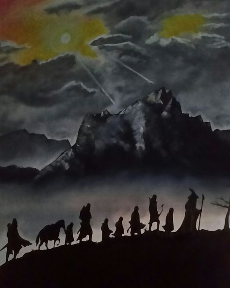 Lord of the rings, the fellowship. oil painting on canvas inspired by similar pins Lord Of The Rings Oil Painting, Acryl Painting, Lotr Art, 3d Tattoos, Easy Canvas Painting, Harry Potter Fan Art, Birthday Poster, The Rings, Lord Of The Rings