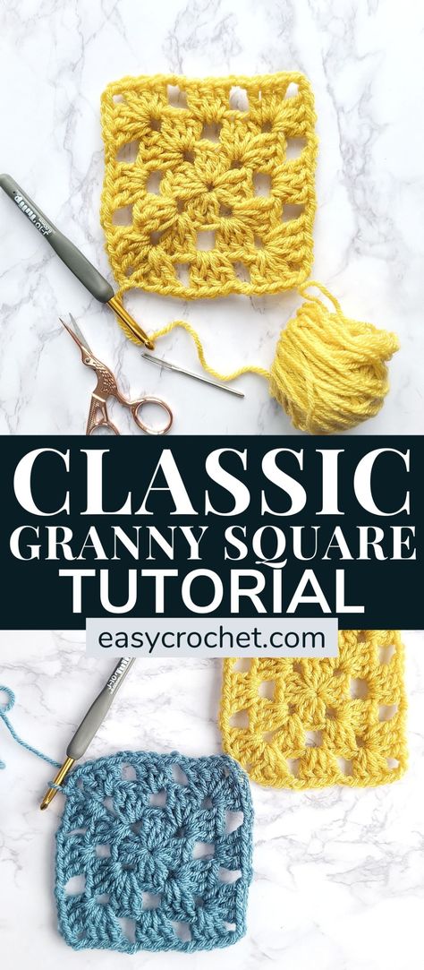 Crochet Granny Square Beginner, Classic Granny Square, Granny Square Pattern Free, Motifs Granny Square, Slip Stitch Crochet, Granny Square Haken, Granny Pattern, Granny Square Crochet Patterns Free, Beginner Crochet Projects