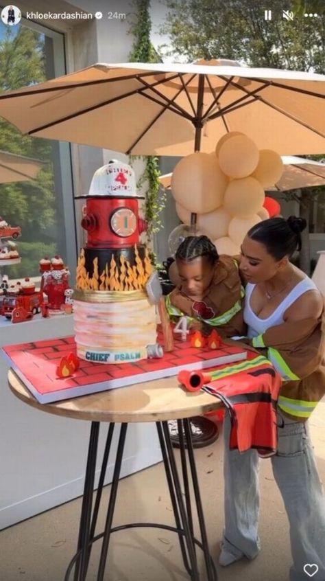 Firefighter Birthday Party, Kim Kardashian Son, Khloe Kardashian And Tristan, Firefighter Party, Fireman Birthday, Firetruck Birthday Party, Firefighter Birthday, Firetruck Birthday, Trucks Birthday Party