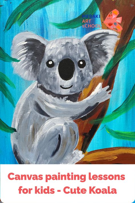 Canvas Painting for Kids, Koala Painting, Acrylic painting, Cute Koala Painting, Painting ideas for beginners Canvas Painting For Kids, Koala Painting, Painting For Children, Painting Cute, Painting Ideas For Beginners, Cute Koala, First Sunday, Painting Painting, New Class