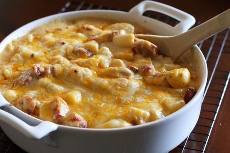 A creamy, flavorful potato casserole with sliced andouille sausage, peppers, and cheese. Add a salad for a delicious meal, or serve as a side dish. Andouille Sausage Recipe, Sausage Spices, Andouille Sausage Recipes, Sausage Potato Casserole, Sausage Peppers, Sausage Recipe, Sausage Potatoes, Tasty Meat, Potatoe Casserole Recipes