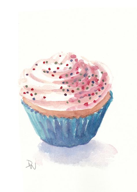 Cupcake Watercolor Painting Cupcake Watercolor, Cupcake Painting, Painting Food, Watercolor Food, Images Kawaii, Cupcake Art, Food Painting, Illustration Food, Food Illustration