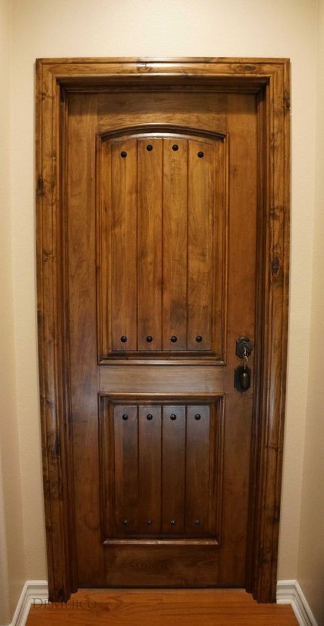 DIY Rustic Home Decor. Just a simple touch of iron accent nailheads dressed on an interior door. Rustic Door Hardware, Garage Door Decorative Hardware, Rustic Doors Interior, Interior Door Hardware, Diy Rustic Home, Wooden Doors Interior, Wooden Bedroom, Interior Design Rustic, Wooden Door Design