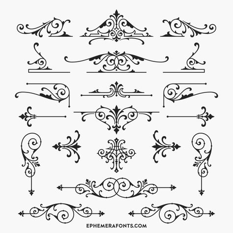 Ephemera Ornaments 03 – Ephemera Fonts Simple Ornament Drawing, Vintage Ornamental Design, Vintage Ornaments Illustration, Baroque Font, Ornamental Letters, French Ornaments, Fancy Fonts Alphabet, Gothic Filigree, Gothic Ornament