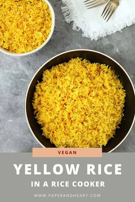 Rice In Rice Cooker, Rice In A Rice Cooker, Aroma Rice Cooker, Saffron Rice, Vegan Rice, Yellow Rice, Saffron Yellow, Paper Heart, Mexican Dishes