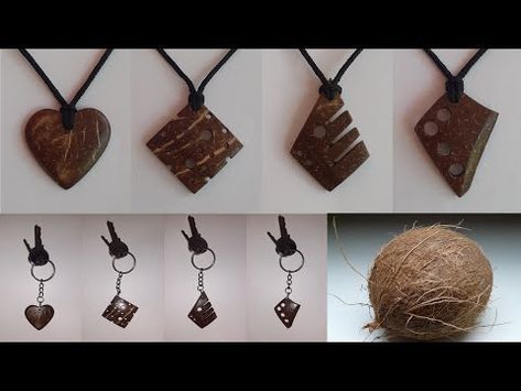 Coconut shell craft - YouTube Coconut Shell Pendant, Coconut Shell Key Tags, Coconut Shell Diy Ideas, Coconut Shell Jewelry Handmade, Coconut Shell Painting Ideas, Coconut Shell Crafts Unique, How To Cut Coconut, Coconut Shell Jewelry, Coconut Pendant