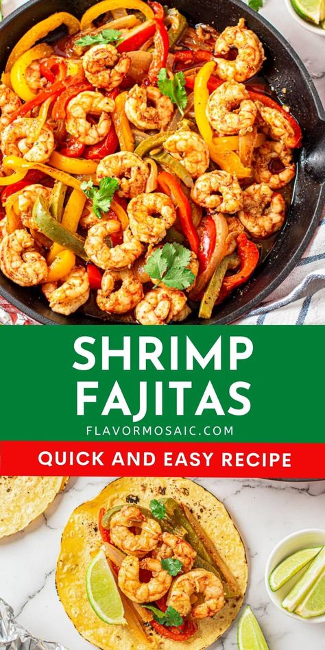 Shrimp Fajita Recipe, Latin Dishes, Sauteed Peppers And Onions, Cooked Shrimp, Shrimp Fajitas, Shrimp And Vegetables, Marinated Shrimp, Sauteed Shrimp, Mexican Dinner