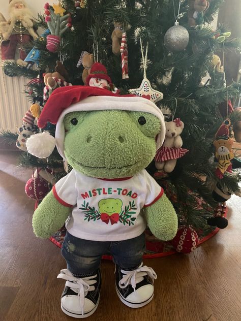 Build A Bear Frog Christmas, Green Frog Build A Bear, Build A Bear Frog Outfits, Build A Bear Aesthetic, Bab Frogs, Build A Bear Frog, Aesthetic Christmas Outfits, Indie Decor, Build A Bear Outfits