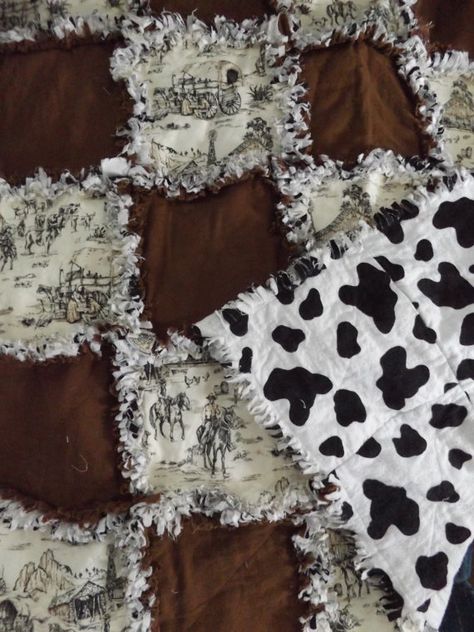 Western Rag Quilt, Western Tie Blanket, Cow Print Rag Quilt, Maker Aesthetic, Western Patchwork, Black And White Rag Quilt, Western Shirt Memory Quilt, Flannel Rag Quilts, Chenille Quilt